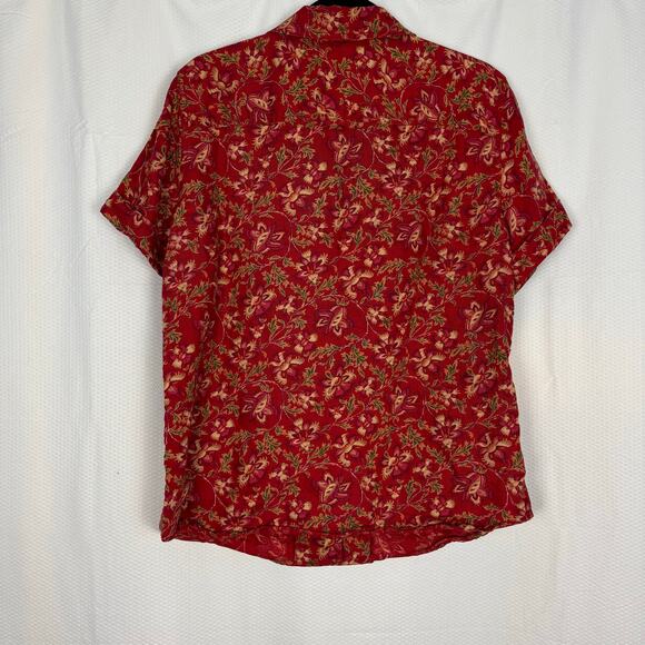 Lauren Ralph Lauren 100% linen button down red floral blouse size large - Picture 6 of 6